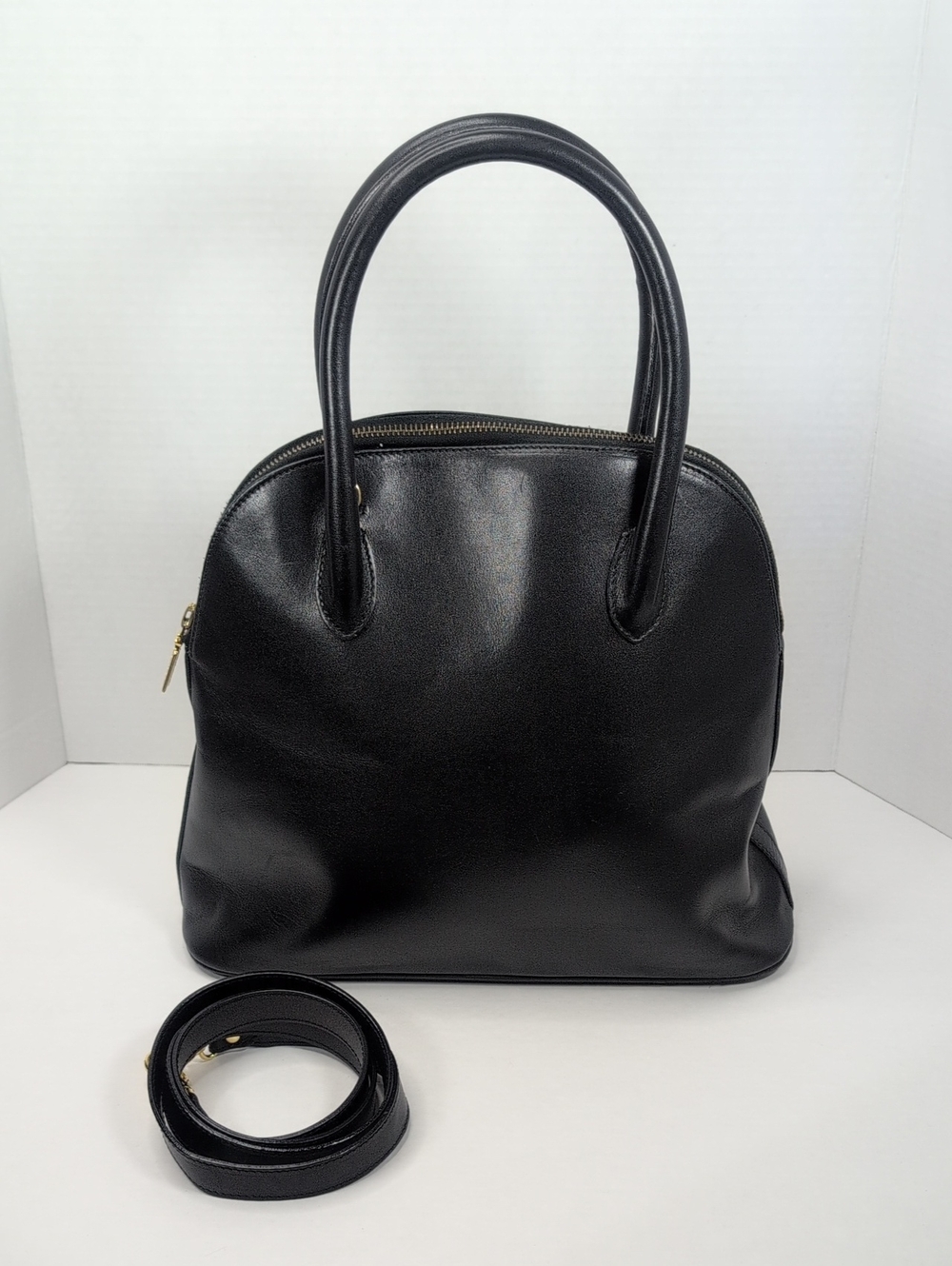 Escada Vintage Black Leather Dome Satchel with Detachable Strap